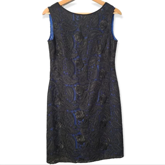 Kay Unger Dresses | Kay Unger Black Paisley Floral Jacquard Lace Blue Lining Sheath Dress | Color: Black/Blue | Size: 8 | Supergeeked's Closet Kay Unger Dresses | Kay Unger Black Paisley Floral Jacquard Lace Blue Lining Sheath Dress | Color: Black/Blue | Size: 8 | Supergeeked's Closet